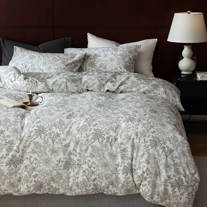 91家纺网 家纺一手货源 找家纺 梦可莱家居 2025新款全棉针织四件套【加大系列】 枝秋灰