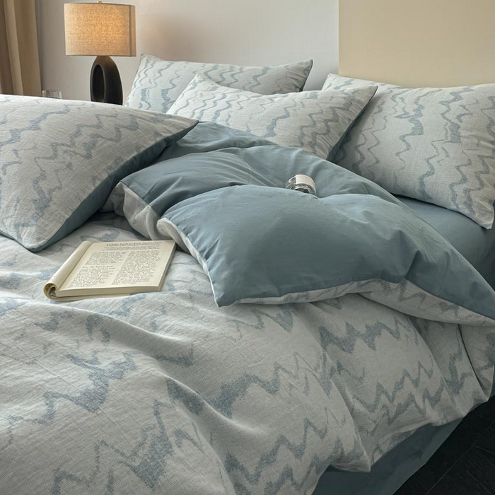 91家纺网 家纺一手货源 找家纺 ab家纺 2025新款全棉三层纱小提花四件套 素影-兰