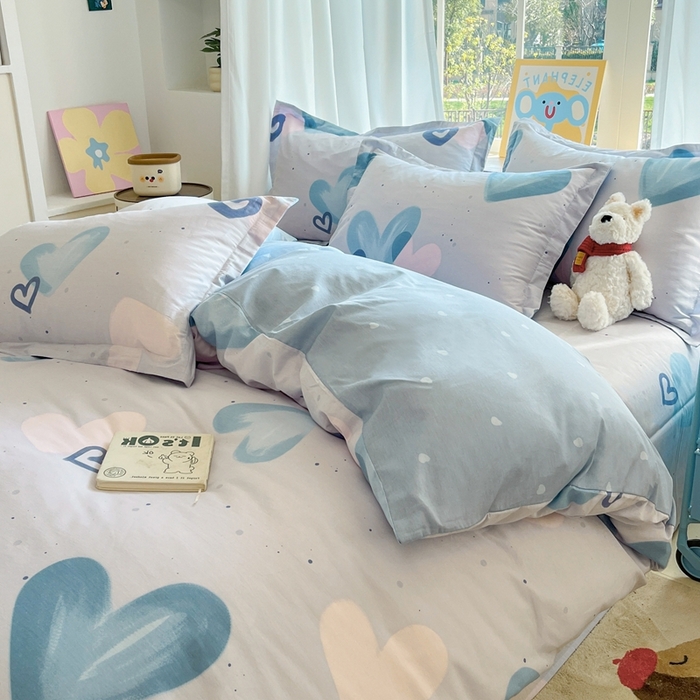 91家纺网 家纺一手货源 找家纺 菲梵家纺 2025新款小清新喷气印花全棉单品被套 浪漫心语