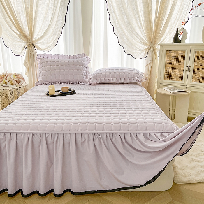 91家纺网 家纺一手货源 找家纺 笠裙家纺 2025新款防水款A类原棉水洗棉夹大豆棉加厚床裙-爱格系列 爱格-玫瑰紫