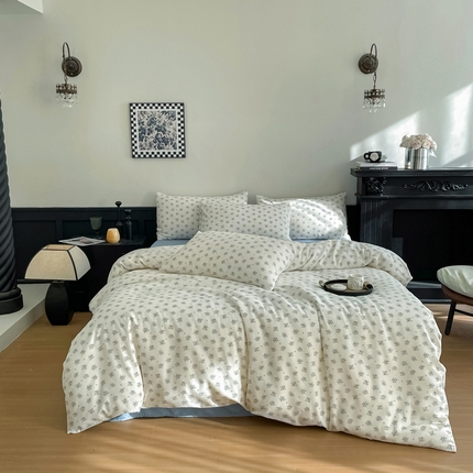 91家纺网 家纺一手货源 找家纺 （总）仟网汇 2025新款小清新有氧针织棉双层纱系列四件套