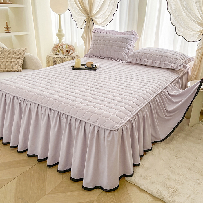 91家纺网 家纺一手货源 找家纺 笠裙家纺 2025新款防水款A类原棉水洗棉夹大豆棉加厚床裙-爱格系列 爱格-玫瑰紫