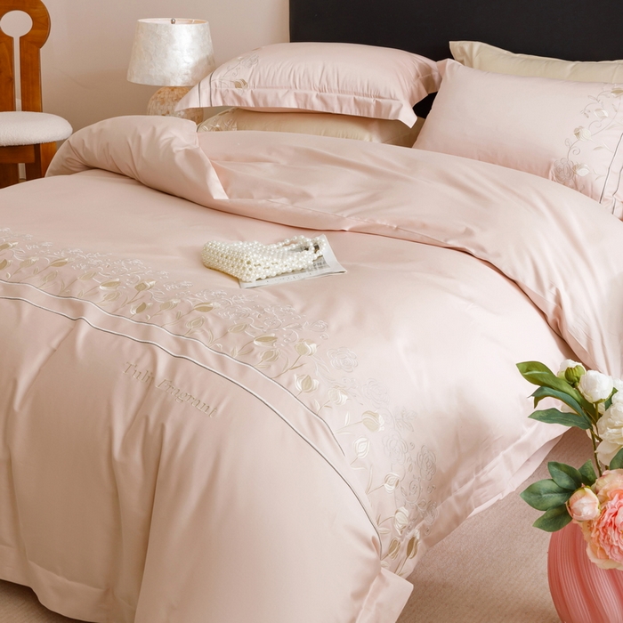 91家纺网 家纺一手货源 找家纺 艾莱家纺 2025新款A类100支长绒棉纯棉四件套-郁金香 郁金香-珍珠粉