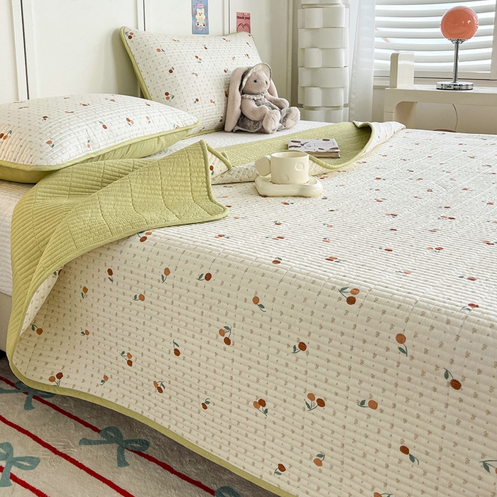 91家纺网 家纺一手货源 找家纺 沐纯家居  2025新款40支双面纯棉印花床盖三件套 樱桃芝士