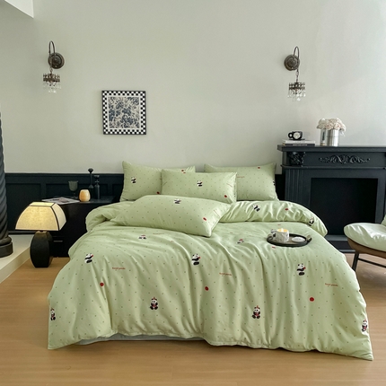 91家纺网 家纺一手货源 找家纺 （总）仟网汇 2025新款小清新有氧针织棉双层纱系列四件套