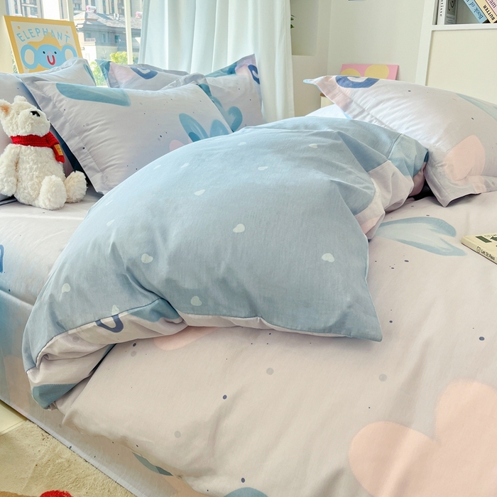 91家纺网 家纺一手货源 找家纺 菲梵家纺 2025新款小清新喷气印花全棉单品被套 浪漫心语