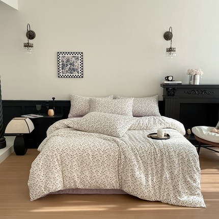 91家纺网 家纺一手货源 找家纺 （总）仟网汇 2025新款小清新有氧针织棉双层纱系列四件套