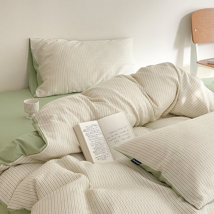 91家纺网 家纺一手货源 找家纺 （总）卧趣家纺 2025新款A类全棉华夫格色织多色提花纯棉四件套-森韵