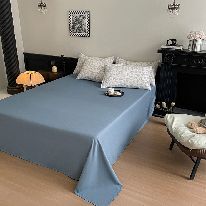 91家纺网 家纺一手货源 找家纺 仟网汇 2025新款小清新有氧针织棉双层纱系列四件套 萱花-兰