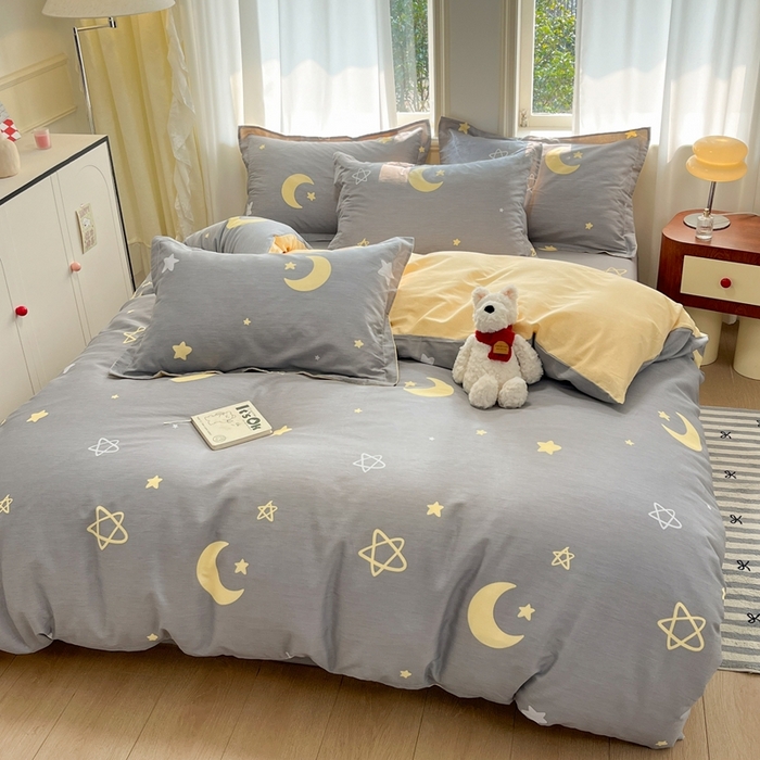 91家纺网 家纺一手货源 找家纺 菲梵家纺 2025新款小清新喷气印花全棉单品被套 趣味星空