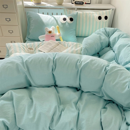 91家纺网 家纺一手货源 找家纺 丽涵家纺 2025新品全棉多巴胺混搭水洗棉毛巾绣四件套 ins混搭3-薄荷绿