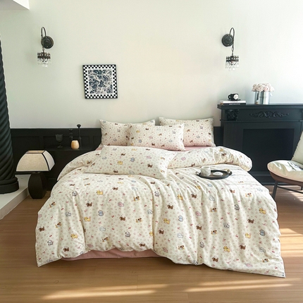 91家纺网 家纺一手货源 找家纺 （总）仟网汇 2025新款小清新有氧针织棉双层纱系列四件套