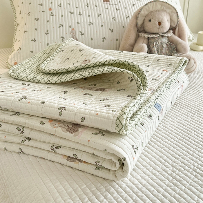 91家纺网 家纺一手货源 找家纺 沐纯家居  2025新款40支双面纯棉印花床盖三件套 小美好