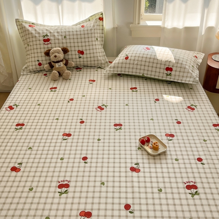 91家纺网 家纺一手货源 找家纺 菲梵家纺 2025新款小清新喷气印花全棉单品被套 爱心樱桃