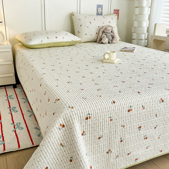 91家纺网 家纺一手货源 找家纺 沐纯家居  2025新款40支双面纯棉印花床盖三件套 樱桃芝士