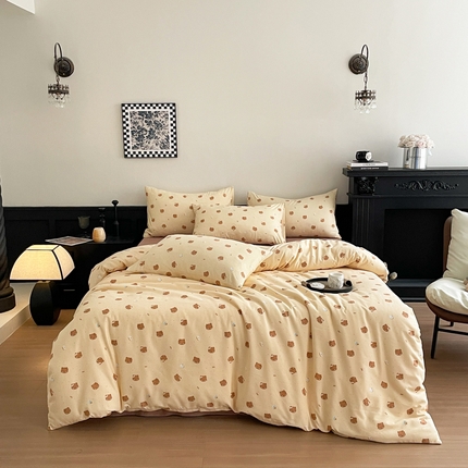 91家纺网 家纺一手货源 找家纺 （总）仟网汇 2025新款小清新有氧针织棉双层纱系列四件套