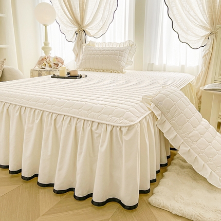 笠裙家纺 2025新款防水款A类原棉水洗棉夹大豆棉加厚床裙-爱格系列 爱格-米白
