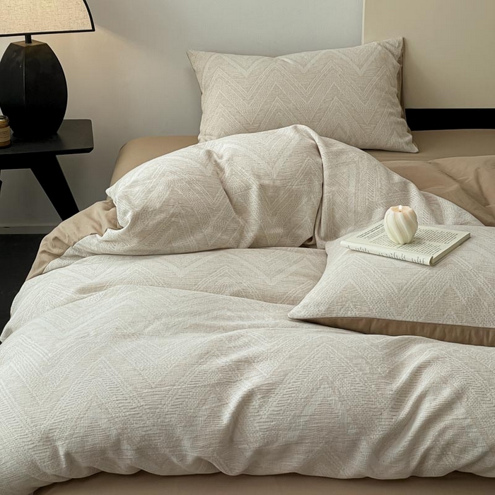 91家纺网 家纺一手货源 找家纺 ab家纺 2025新款全棉三层纱小提花四件套 伯爵-咖