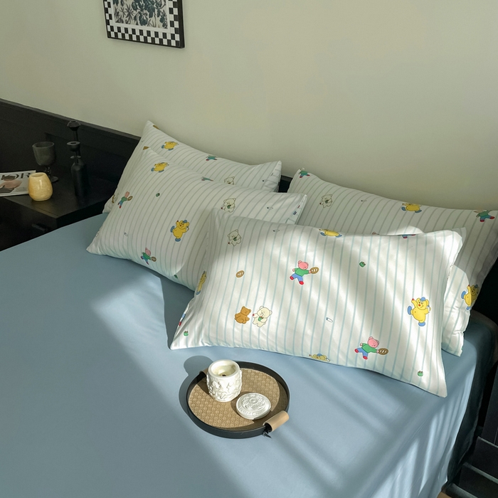 91家纺网 家纺一手货源 找家纺 仟网汇 2025新款小清新有氧针织棉双层纱系列四件套 小旺仔