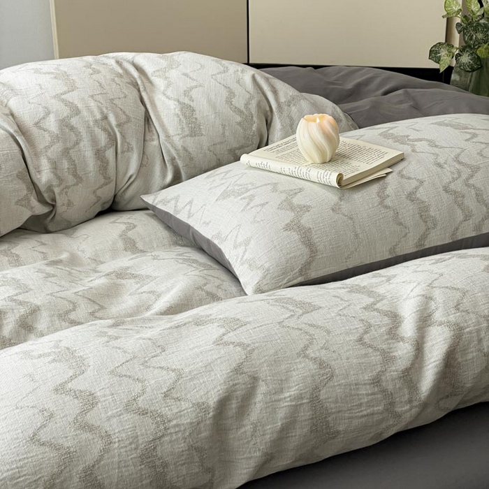 91家纺网 家纺一手货源 找家纺 ab家纺 2025新款全棉三层纱小提花四件套 素影-灰