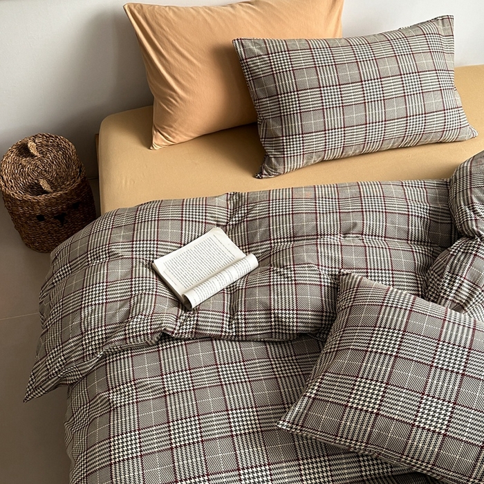 91家纺网 家纺一手货源 找家纺 梦可莱家居 2025新款全棉针织四件套【加大系列】 千鸟格