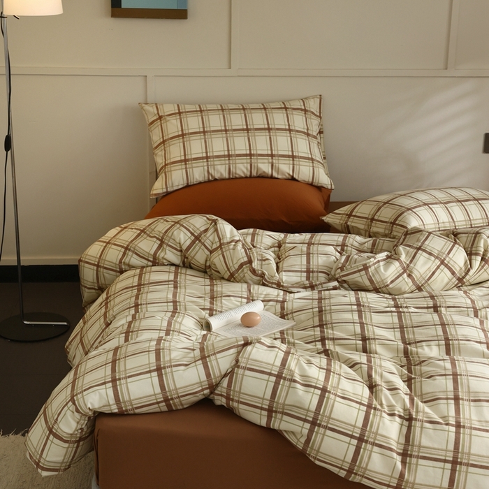 91家纺网 家纺一手货源 找家纺 梦可莱家居 2025新款全棉针织四件套【加大系列】 格纹