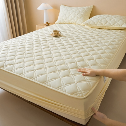 九亭家纺 2025新款A类全棉夹棉纯色床笠 轻奢-米黄