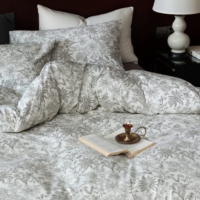 91家纺网 家纺一手货源 找家纺 梦可莱家居 2025新款全棉针织四件套【加大系列】 枝秋灰