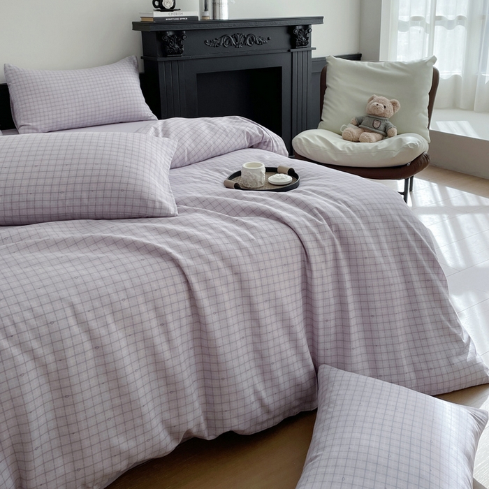 91家纺网 家纺一手货源 找家纺 仟网汇 2025新款小清新有氧针织棉双层纱系列四件套 心屿