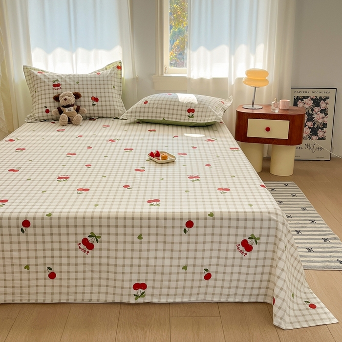 91家纺网 家纺一手货源 找家纺 菲梵家纺 2025新款小清新喷气印花全棉单品被套 爱心樱桃