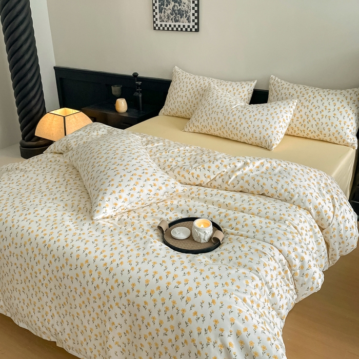 91家纺网 家纺一手货源 找家纺 仟网汇 2025新款小清新有氧针织棉双层纱系列四件套 小晴天