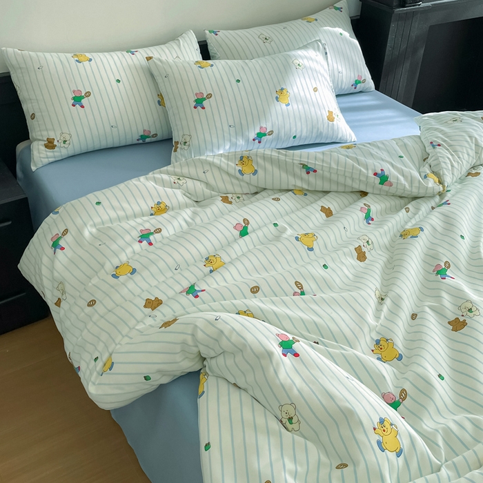 91家纺网 家纺一手货源 找家纺 仟网汇 2025新款小清新有氧针织棉双层纱系列四件套 小旺仔