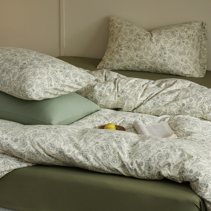 91家纺网 家纺一手货源 找家纺 梦可莱家居 2025新款全棉针织四件套【加大系列】 春晓绿