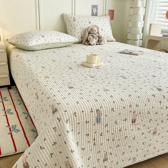 91家纺网 家纺一手货源 找家纺 沐纯家居  2025新款40支双面纯棉印花床盖三件套 小美好