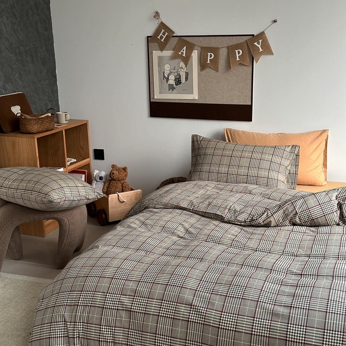 91家纺网 家纺一手货源 找家纺 梦可莱家居 2025新款全棉针织四件套【加大系列】 千鸟格