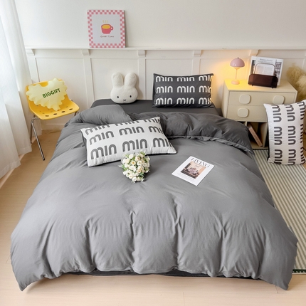 91家纺网 家纺一手货源 找家纺 海岛哥哥 2025新款设计师款双拼纯色+大版枕套系列四件套 双拼-气质灰miu