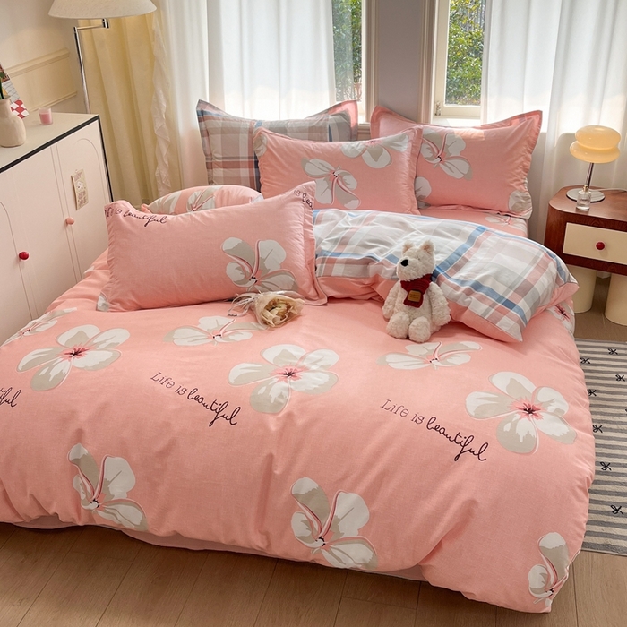 91家纺网 家纺一手货源 找家纺 菲梵家纺 2025新款小清新喷气印花全棉单品被套 幸福朵朵