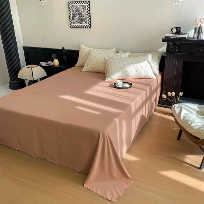 91家纺网 家纺一手货源 找家纺 仟网汇 2025新款小清新有氧针织棉双层纱系列四件套 小南瓜