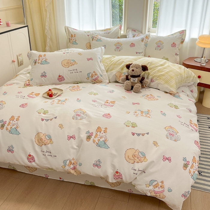 91家纺网 家纺一手货源 找家纺 菲梵家纺 2025新款小清新喷气印花全棉单品被套 可爱猫咪