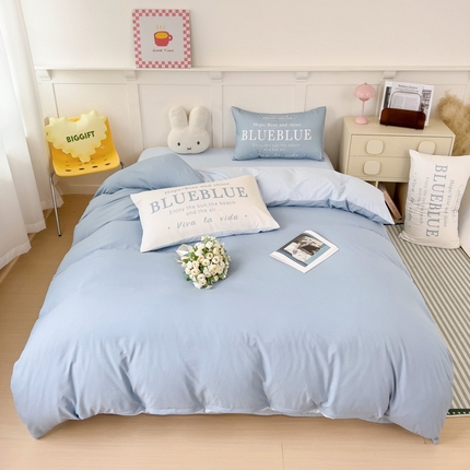 91家纺网 家纺一手货源 找家纺 海岛哥哥 2025新款设计师款双拼纯色+大版枕套系列四件套 双拼-蓝调布鲁斯