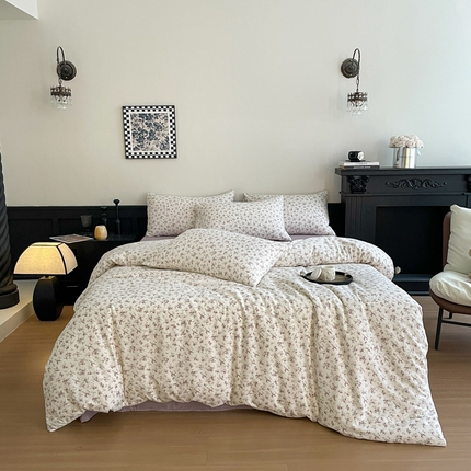 91家纺网 家纺一手货源 找家纺 （总）仟网汇 2025新款小清新有氧针织棉双层纱系列四件套