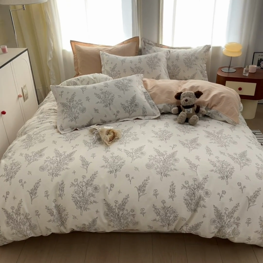 91家纺网 家纺一手货源 找家纺 （总）菲梵家纺 2025新款小清新喷气印花全棉四件套