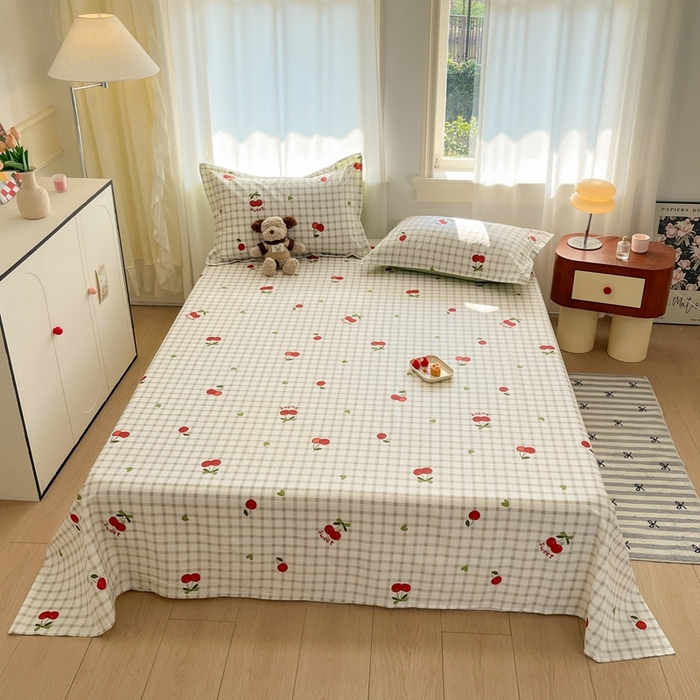 91家纺网 家纺一手货源 找家纺 菲梵家纺 2025新款小清新喷气印花全棉单品被套 爱心樱桃