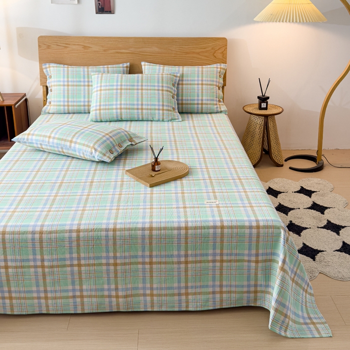 91家纺网 家纺一手货源 找家纺 仟网汇 2025新款无印纽扣原棉老粗布三件套 清爽绿