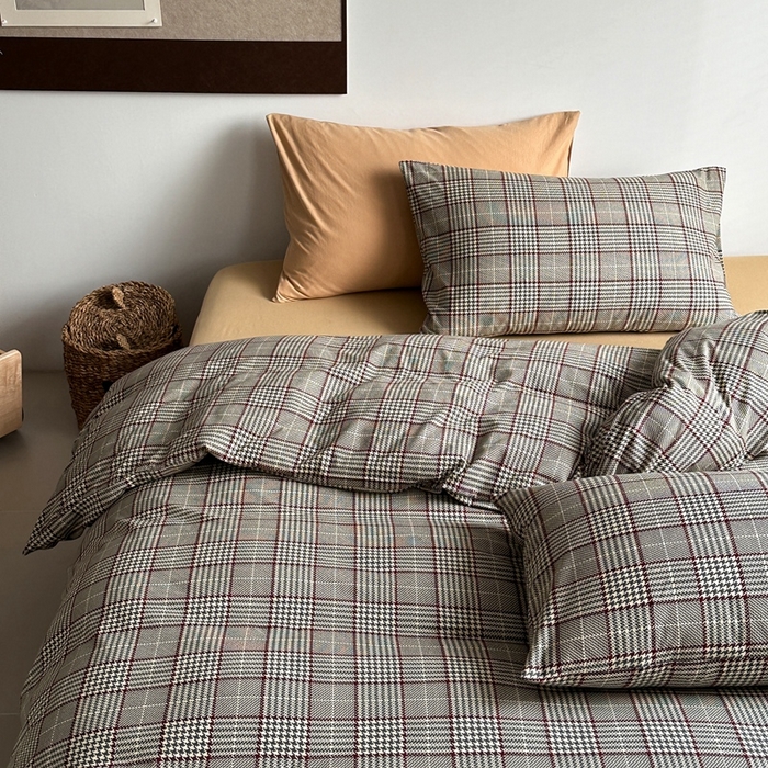 91家纺网 家纺一手货源 找家纺 梦可莱家居 2025新款全棉针织四件套【加大系列】 千鸟格