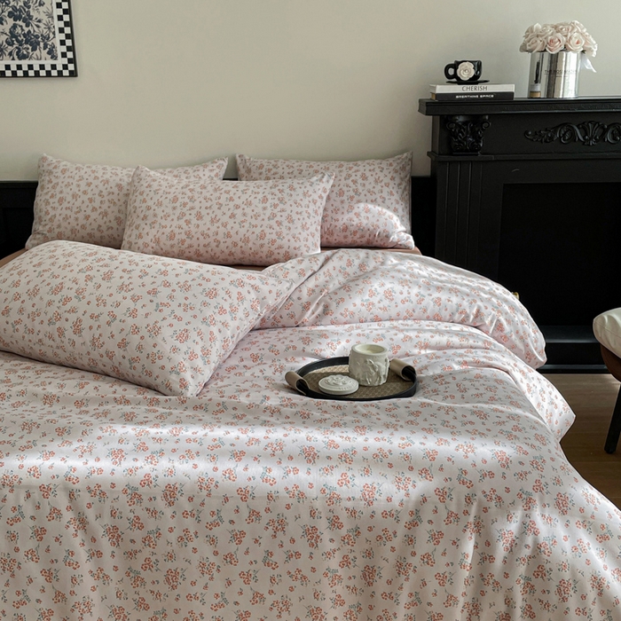 91家纺网 家纺一手货源 找家纺 仟网汇 2025新款小清新有氧针织棉双层纱系列四件套 微拉