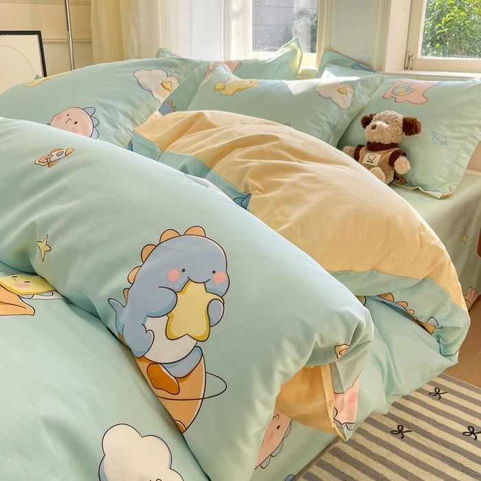 91家纺网 家纺一手货源 找家纺 菲梵家纺 2025新款小清新喷气印花全棉单品被套 太空龙