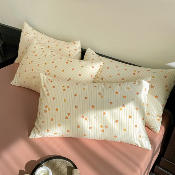 91家纺网 家纺一手货源 找家纺 仟网汇 2025新款小清新有氧针织棉双层纱系列四件套 小南瓜