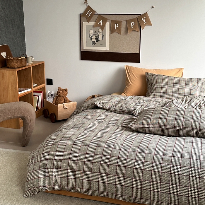 91家纺网 家纺一手货源 找家纺 梦可莱家居 2025新款全棉针织四件套【加大系列】 千鸟格