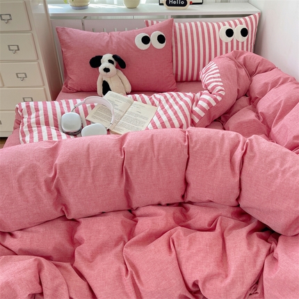 丽涵家纺 2025新品全棉多巴胺混搭水洗棉毛巾绣四件套 ins混搭5-洋酒红